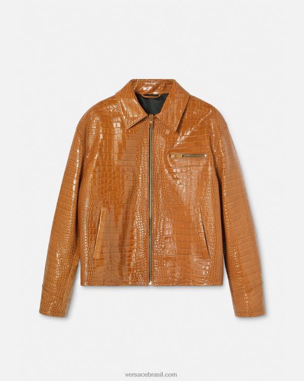 roupas P2TX1255 Versace blusão de couro com efeito crocodilo laranja homens