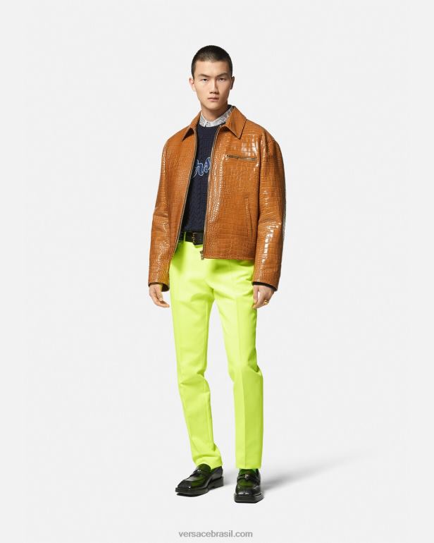 roupas P2TX1255 Versace blusão de couro com efeito crocodilo laranja homens