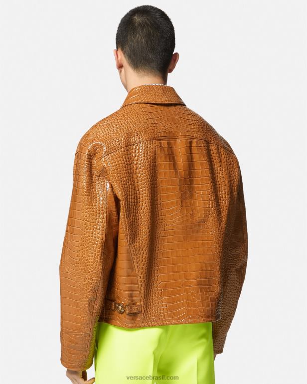 roupas P2TX1255 Versace blusão de couro com efeito crocodilo laranja homens