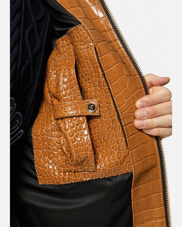 roupas P2TX1255 Versace blusão de couro com efeito crocodilo laranja homens