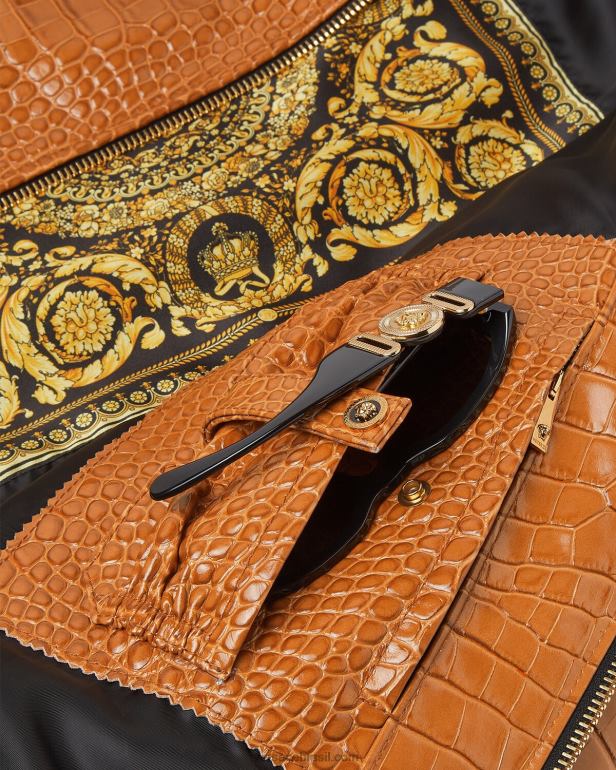 roupas P2TX1255 Versace blusão de couro com efeito crocodilo laranja homens