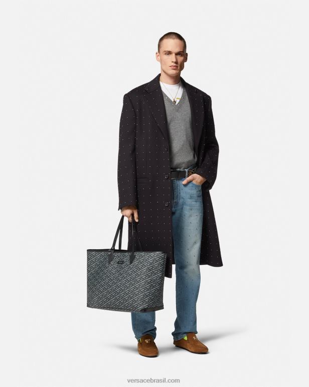 roupas P2TX1256 Versace casaco trespassado com grade de tachas preto homens