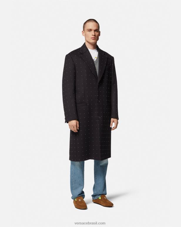 roupas P2TX1256 Versace casaco trespassado com grade de tachas preto homens