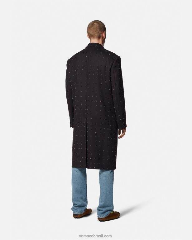 roupas P2TX1256 Versace casaco trespassado com grade de tachas preto homens