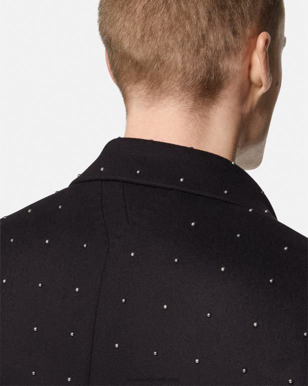 roupas P2TX1256 Versace casaco trespassado com grade de tachas preto homens