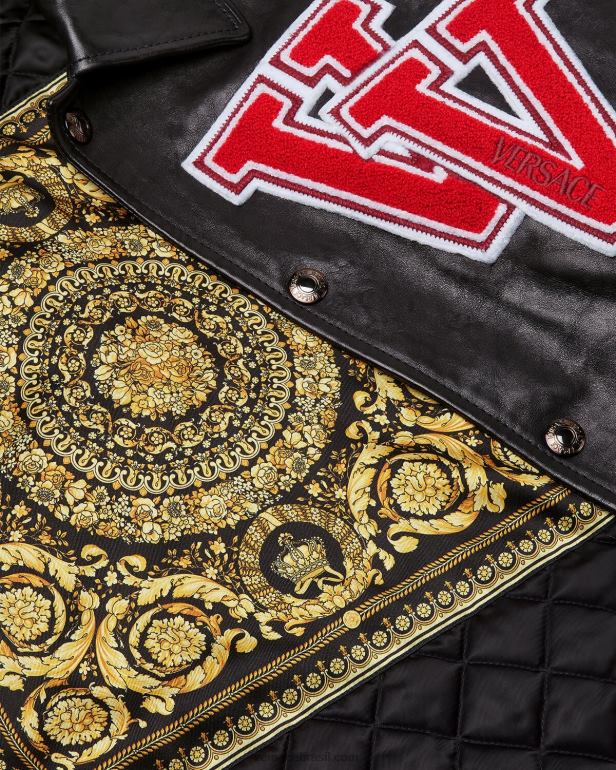 roupas P2TX1258 Versace jaqueta de couro do time do colégio preto homens