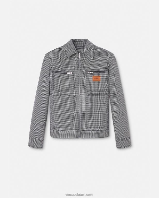 roupas P2TX1259 Versace blusão com zíper houndstooth Preto branco homens