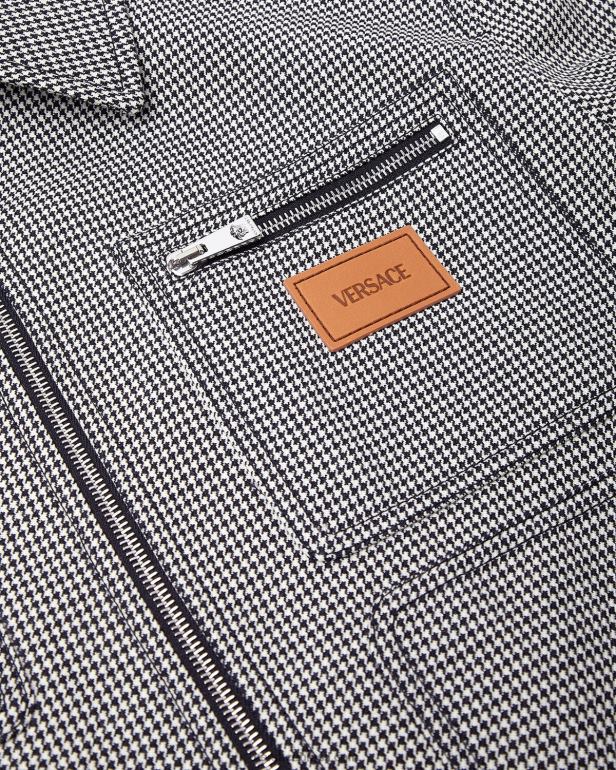 roupas P2TX1259 Versace blusão com zíper houndstooth Preto branco homens