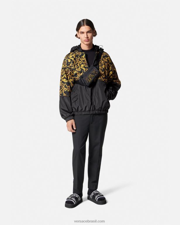 roupas P2TX2380 Versace esboço de jaqueta de alta costura com capuz ouro Preto homens