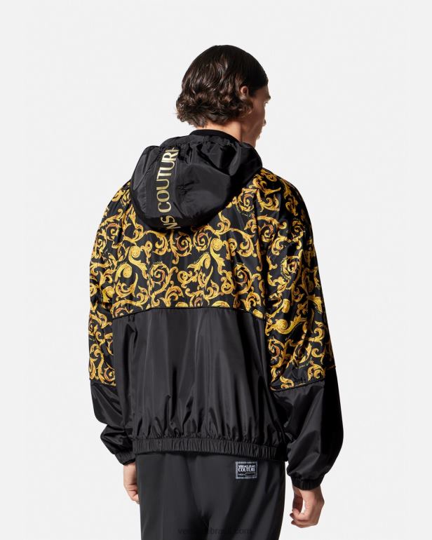 roupas P2TX2380 Versace esboço de jaqueta de alta costura com capuz ouro Preto homens