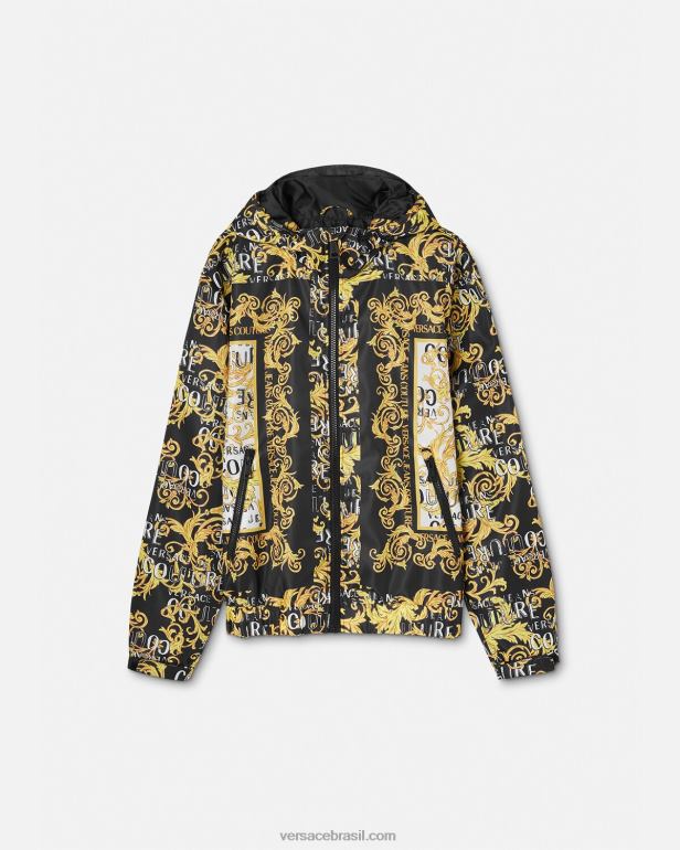 roupas P2TX2414 Versace jaqueta corta vento de alta costura com logo preto e estampado homens