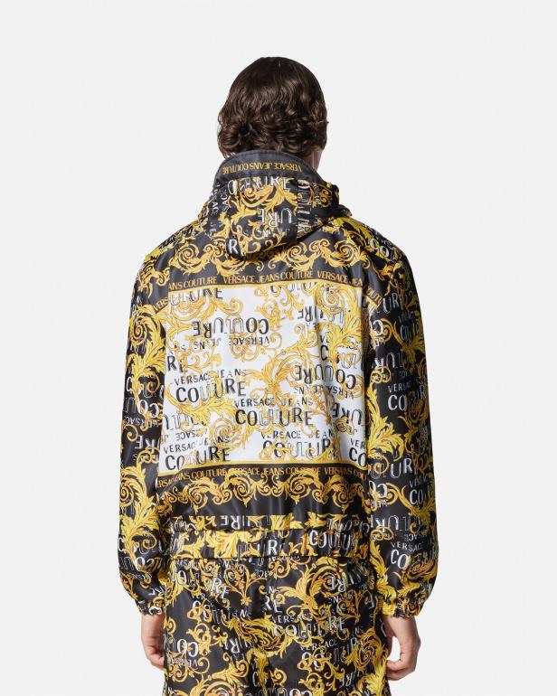 roupas P2TX2414 Versace jaqueta corta vento de alta costura com logo preto e estampado homens