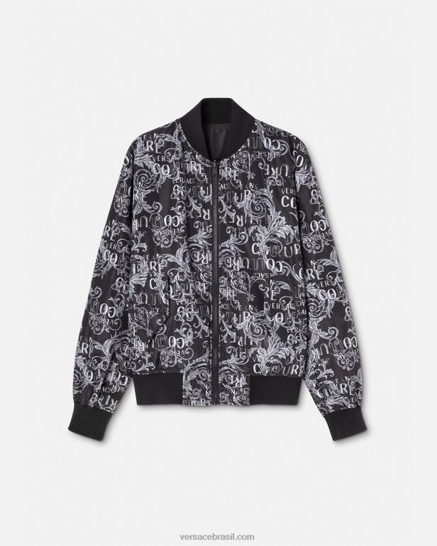 roupas P2TX2415 Versace jaqueta reversível de alta costura com logo preto e estampado homens