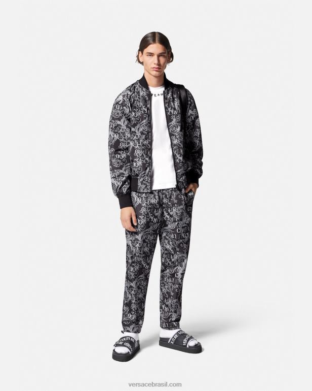 roupas P2TX2415 Versace jaqueta reversível de alta costura com logo preto e estampado homens