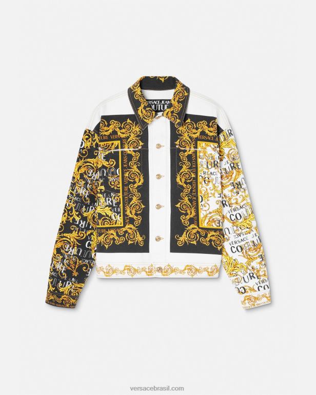 roupas P2TX2416 Versace jaqueta jeans de alta costura com logo ouro e branco homens