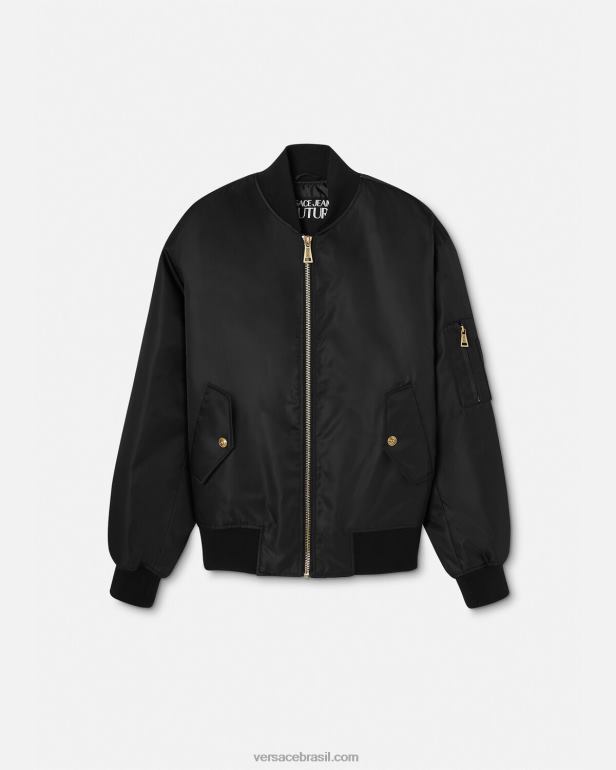 roupas P2TX2417 Versace jaqueta bomber de alta costura com logo ouro Preto homens