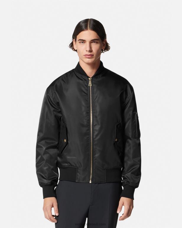 roupas P2TX2417 Versace jaqueta bomber de alta costura com logo ouro Preto homens