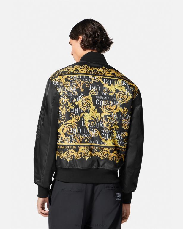 roupas P2TX2417 Versace jaqueta bomber de alta costura com logo ouro Preto homens