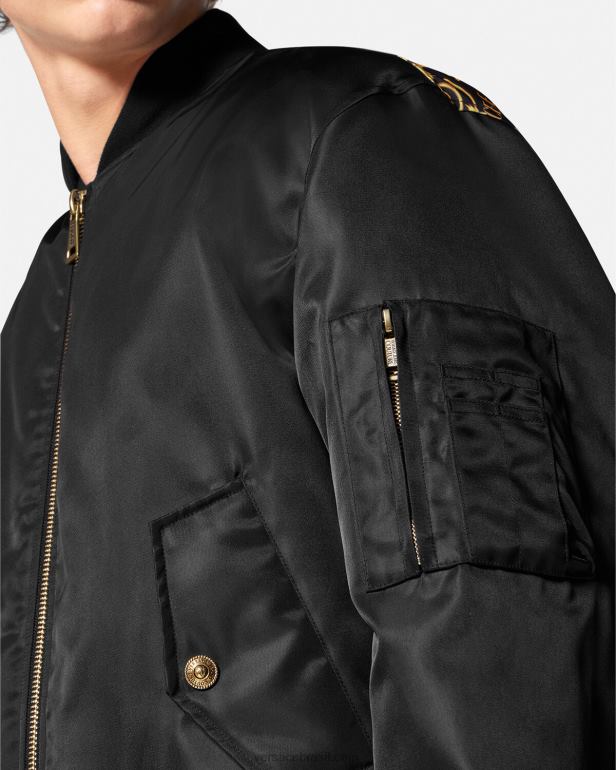 roupas P2TX2417 Versace jaqueta bomber de alta costura com logo ouro Preto homens
