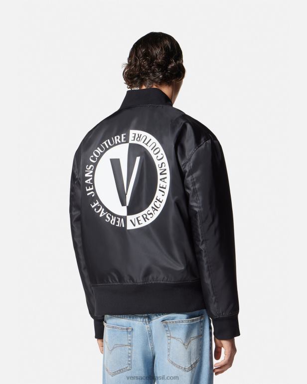 roupas P2TX2418 Versace jaqueta bomber com emblema v preto homens