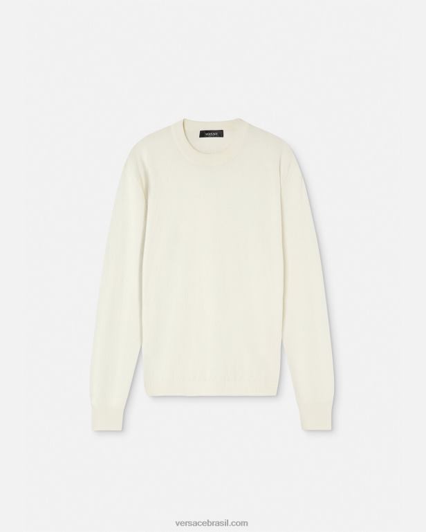 roupas P2TX1326 Versace suéter la greca com mistura de seda bege homens