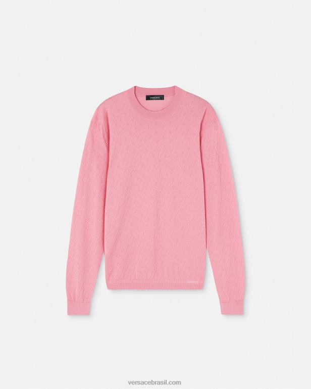 roupas P2TX1327 Versace suéter la greca com mistura de seda rosa homens