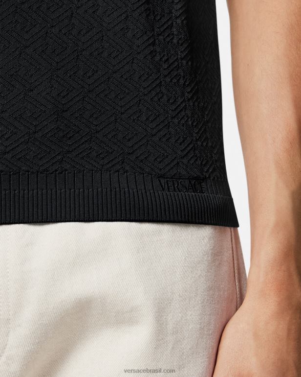 roupas P2TX1328 Versace camisa polo de malha manga curta la greca preto homens