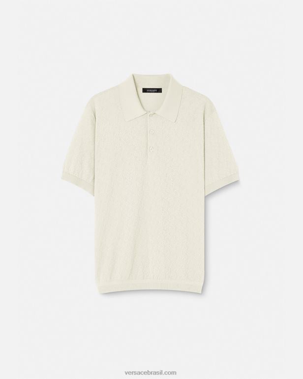 roupas P2TX1329 Versace camisa polo de malha manga curta la greca bege homens