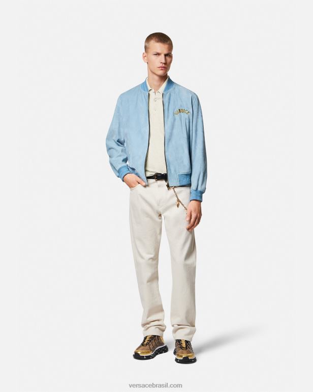 roupas P2TX1329 Versace camisa polo de malha manga curta la greca bege homens