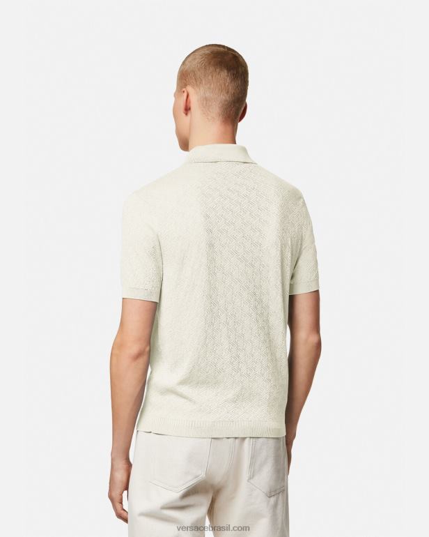 roupas P2TX1329 Versace camisa polo de malha manga curta la greca bege homens