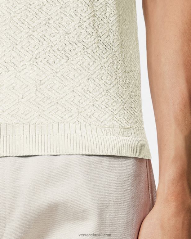 roupas P2TX1329 Versace camisa polo de malha manga curta la greca bege homens