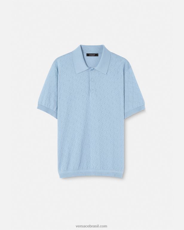 roupas P2TX1330 Versace camisa polo de malha manga curta la greca azul homens