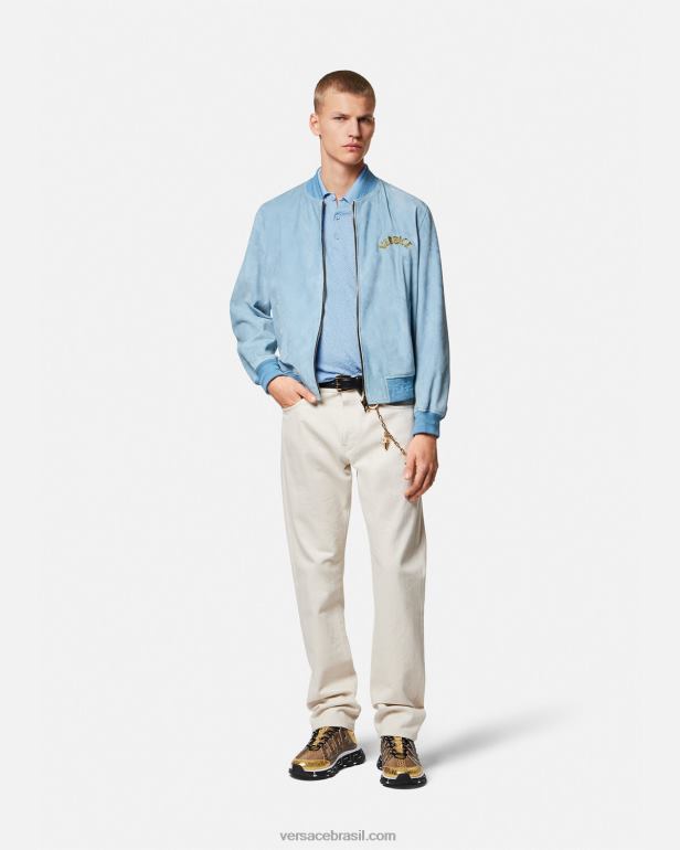 roupas P2TX1330 Versace camisa polo de malha manga curta la greca azul homens