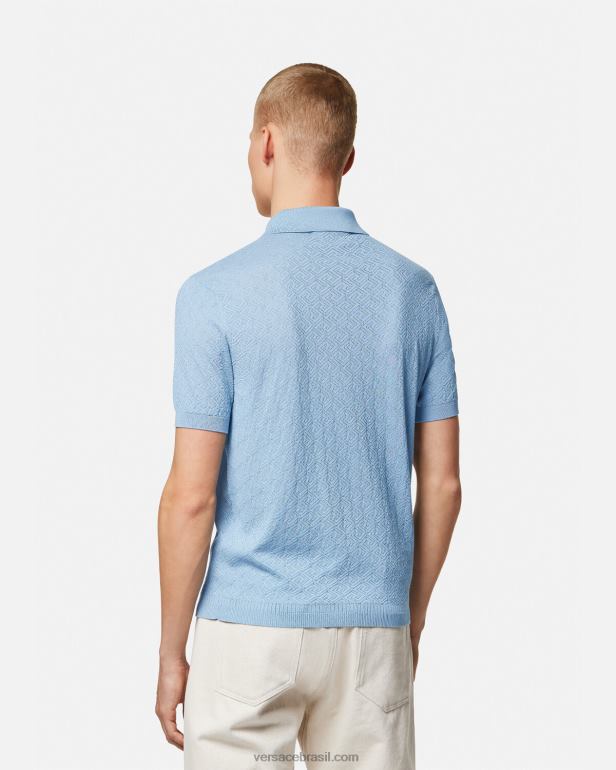 roupas P2TX1330 Versace camisa polo de malha manga curta la greca azul homens