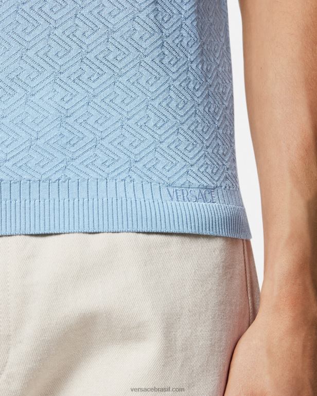 roupas P2TX1330 Versace camisa polo de malha manga curta la greca azul homens