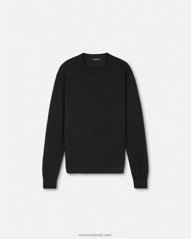 roupas P2TX1332 Versace suéter la greca com mistura de seda preto homens