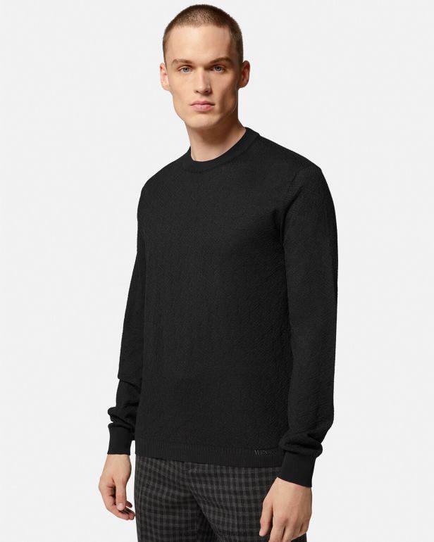 roupas P2TX1332 Versace suéter la greca com mistura de seda preto homens