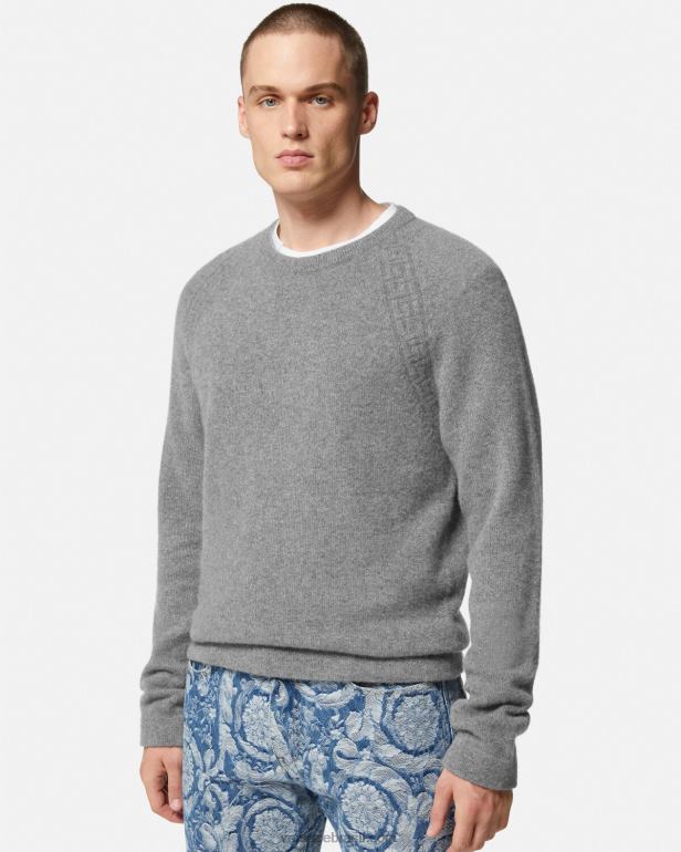 roupas P2TX1333 Versace suéter de caxemira Greca cinza homens