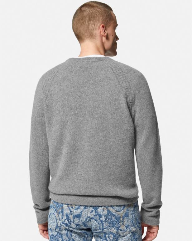 roupas P2TX1333 Versace suéter de caxemira Greca cinza homens