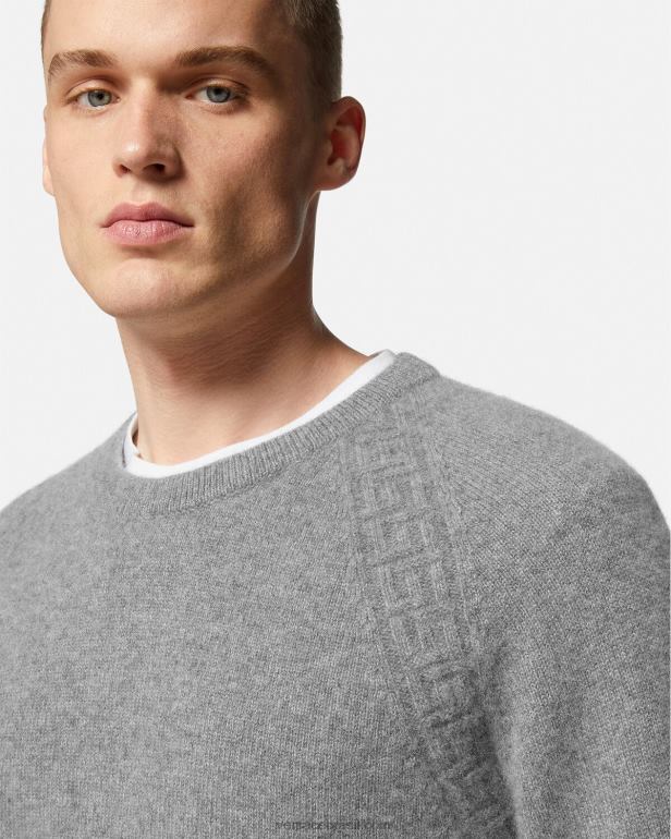 roupas P2TX1333 Versace suéter de caxemira Greca cinza homens