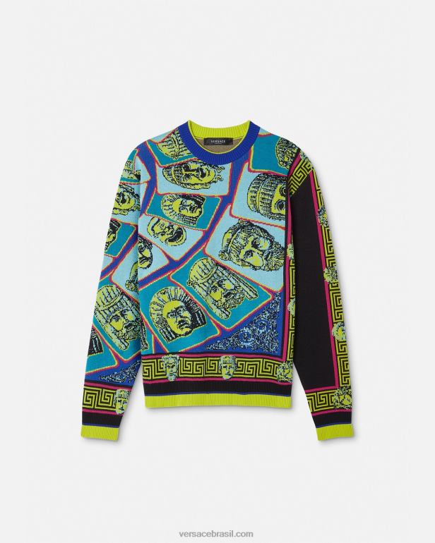 roupas P2TX1335 Versace suéter jacquard le maschere imprimir homens