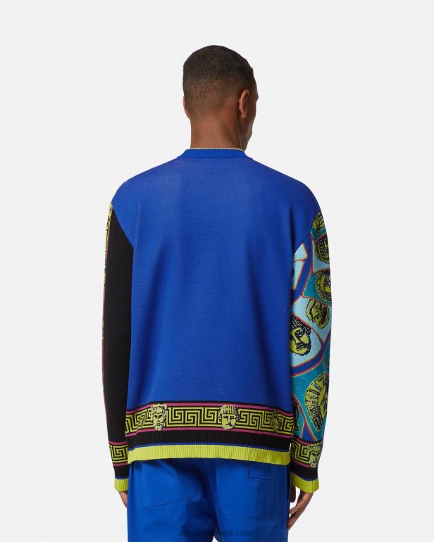 roupas P2TX1335 Versace suéter jacquard le maschere imprimir homens