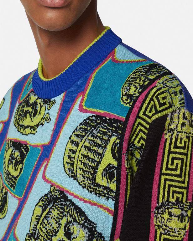 roupas P2TX1335 Versace suéter jacquard le maschere imprimir homens