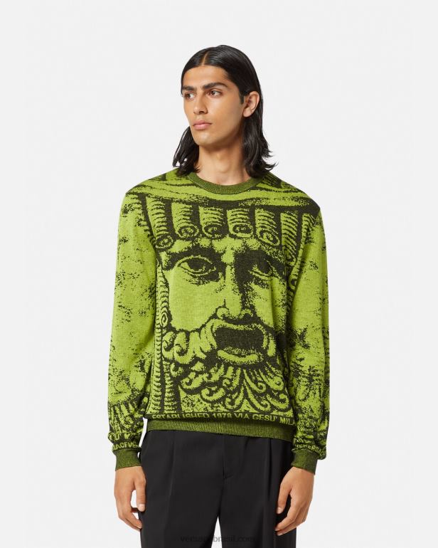 roupas P2TX1336 Versace suéter jacquard la maschera verde homens
