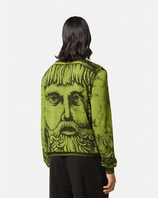 roupas P2TX1336 Versace suéter jacquard la maschera verde homens