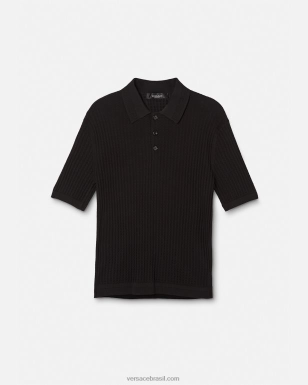 roupas P2TX1337 Versace camisa polo grega preto homens