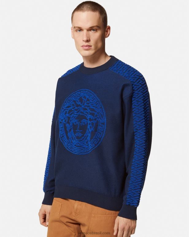 roupas P2TX1338 Versace suéter terry la greca medusa azul homens