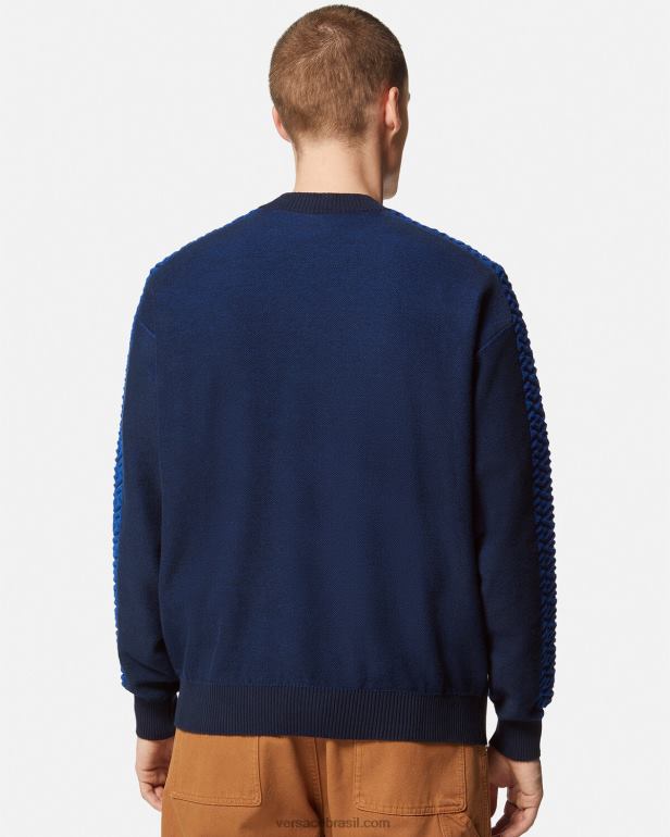 roupas P2TX1338 Versace suéter terry la greca medusa azul homens