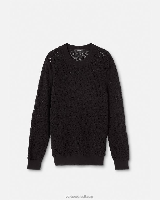 roupas P2TX1341 Versace suéter de tricô la greca preto homens