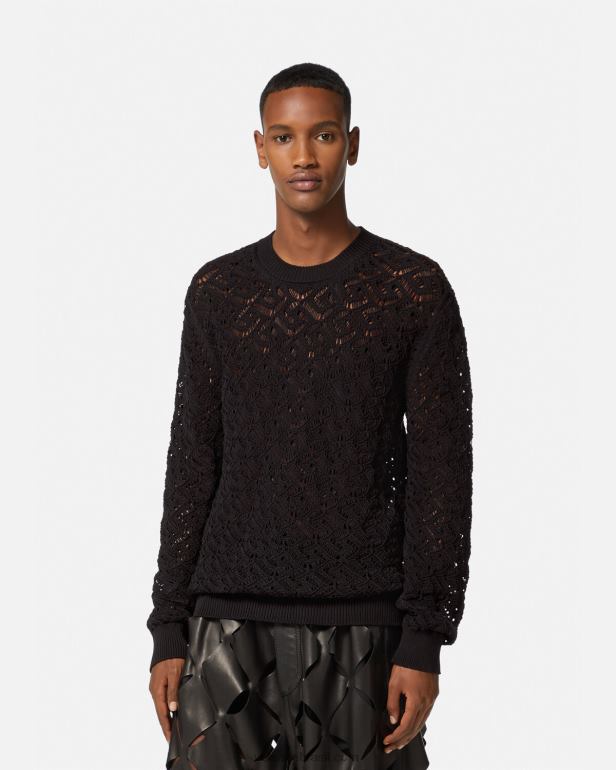 roupas P2TX1341 Versace suéter de tricô la greca preto homens